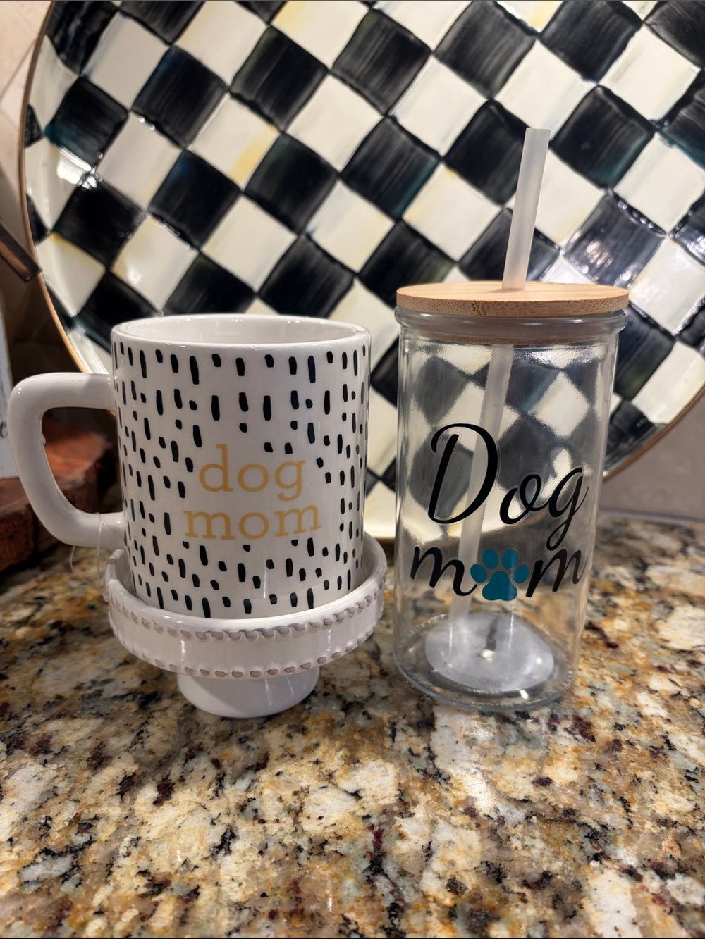 Dog Mom Duo! 🐾🐾 Coffee Cup with Puppy Inside and Glass Tumbler. NWOT.